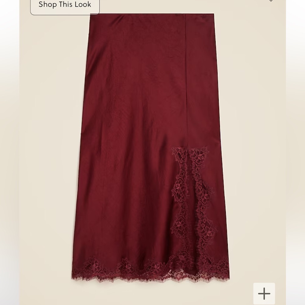 J crew burgundy Gwyneth lace-trim slip skirt in textured satin - Picture 4 of 5